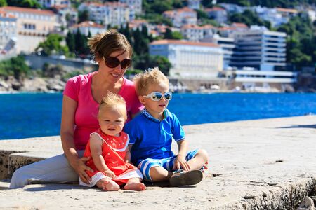 mother and kids on vacation in Dubrovnik, Croatiaの写真素材