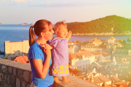 mother and little daughter on vacation in Dubrovnik, Croatiaの写真素材