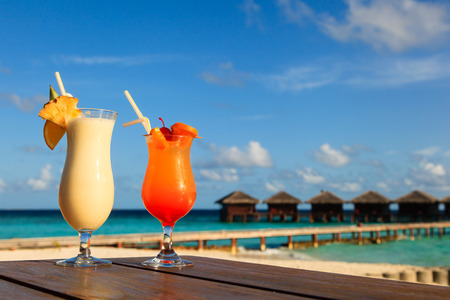 Two cocktails on  luxury tropical beach resortの写真素材