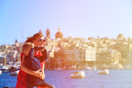 mother and son travel in Malta, Europe, family travelの写真素材