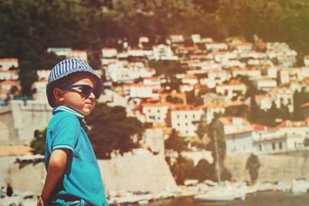 cute little boy travel in Dubrovnik, Croatiaの写真素材