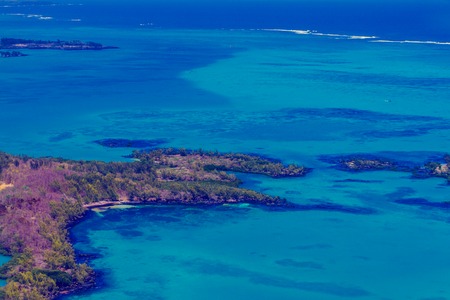 Aerial view of Mauritius island beaches taken during helicopter flightの写真素材