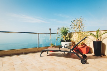 Luxury terrace balcony for relaxed vacation at seaの写真素材