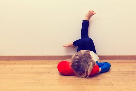 little girl relax at homeの写真素材