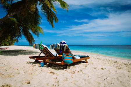 Two chairs on the tropical beachの写真素材