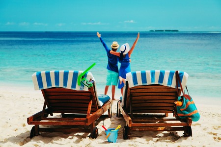 happy couple relax on a tropical beachの写真素材