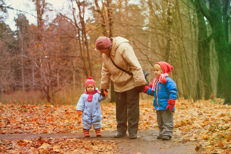 grandmother with kids walk in natureの写真素材