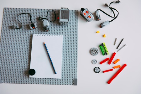 robot engineer electronic kit background, microcontroller and sensor tools