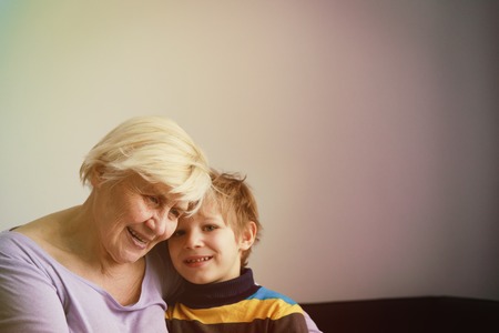 happy loving grandmother with grandsonの写真素材