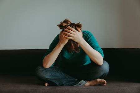 stressed woman, despair and depressionの写真素材