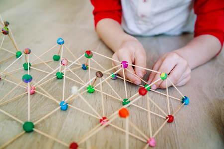 child making geometric shapes, engineering and STEMの写真素材