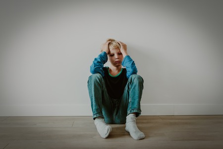 sad tired child stress and depression, overload, anxiety