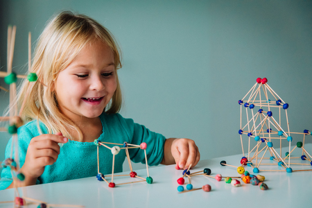 child making geometric shapes, engineering and STEMの写真素材