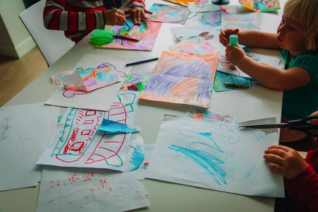 kids drawing, education, learning, arts and crafts classの写真素材