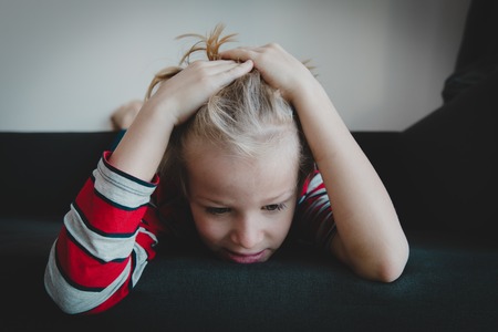 sad young boy, kids stress and exhaustionの写真素材