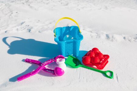 kids toys for making snowballs in winter nature, kids play outdoors