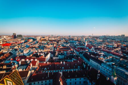 Vienna city skyline, aerial view from St.Stephans cathedral, rooftop view