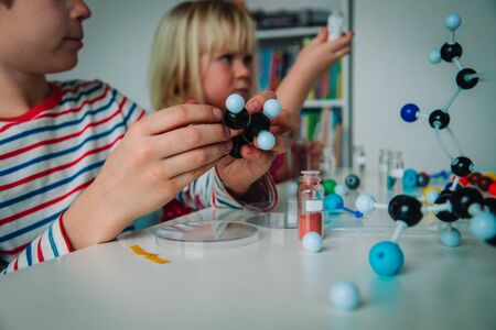kids learning chemistry, making experiments, engineering and STEMの写真素材