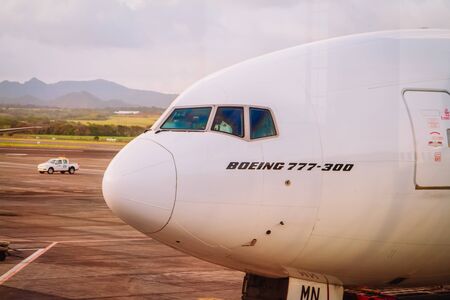 Mauritius - Nov 17: Emirates Boeing 777 before take off in the airport of Mauritius on Nov 17, 2012 in Mauritius.のeditorial素材