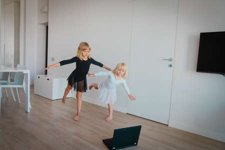 Ballet or gymastics lesson online. Remote learning for kids.の写真素材