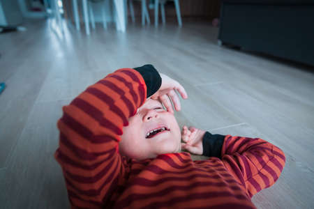 sad crying child, shouting baby at home