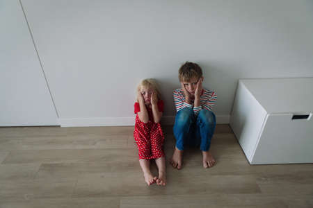 kids bored and tired while staying home, isolation difficultyの写真素材