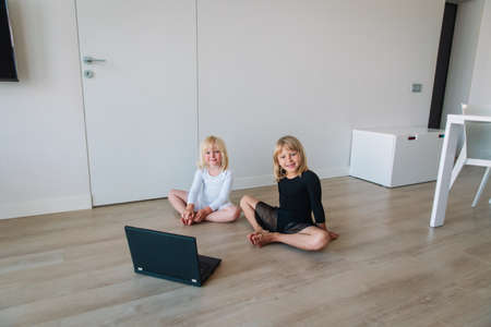 Ballet or gymastics lesson online. Remote learning for kids.