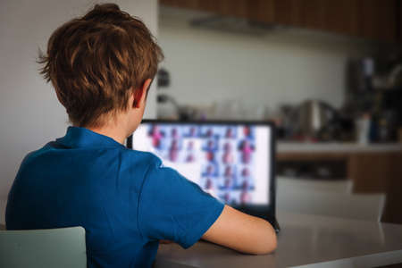 kids participating in conference call, online learning, remote education