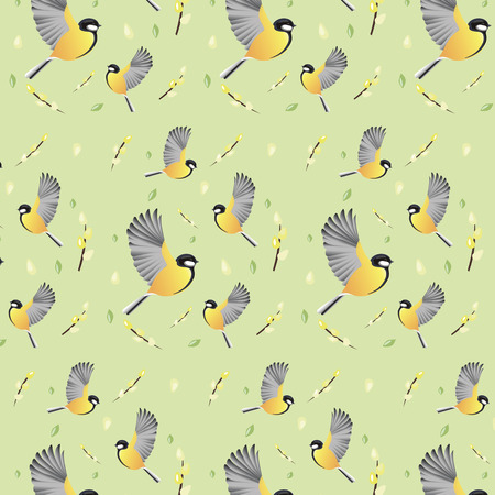 spring wallpaper with birdsのイラスト素材