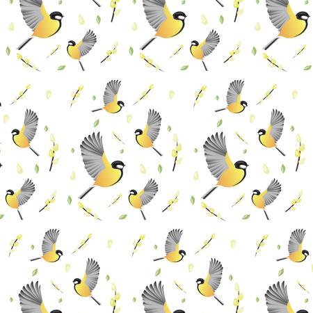 spring wallpaper with birdsのイラスト素材