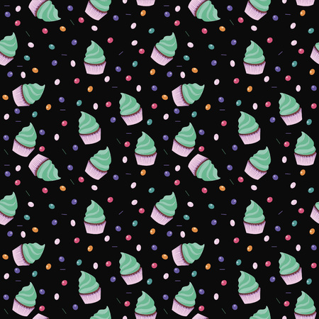 Background wallpaper with muffins. Vector.のイラスト素材