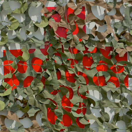 red cross under a camouflage gridの写真素材