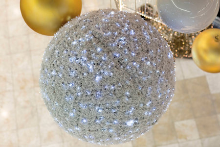 Christmas decoration, ball and garland. Christmas decorations in the hall.の写真素材