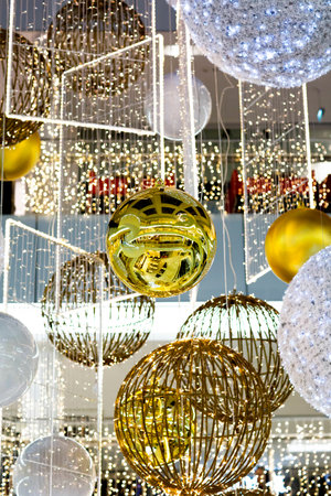 Christmas decoration, ball and garland. Christmas decorations in the hall.の写真素材