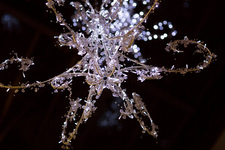Christmas chandelier. Festive decorations, the chandelier and garland.の写真素材