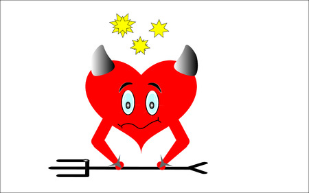 Red heart with horns on white background. To hell with the Trident and the stars overhead.