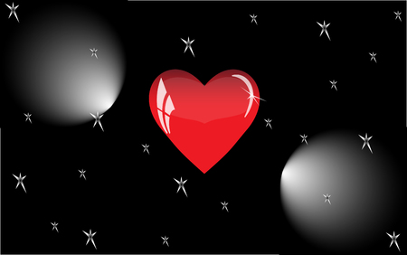 Red heart with reflections on a black background. Red glass heart is illuminated by floodlights.のイラスト素材
