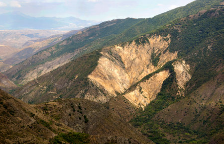 Mountain landscape. The landscape in Armenia Tatev. The canyon next to the cable car "Wings of Tatev".の写真素材