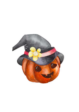 watercolor gnomes halloween. magic. dwarves are witches. pumpkin halloween.の写真素材