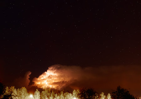 night clouds, starry sky, thunderstorm, lightning