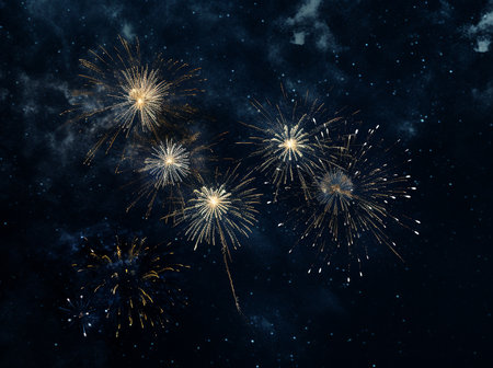 Fireworks in the night sky as a background. Collage.の素材