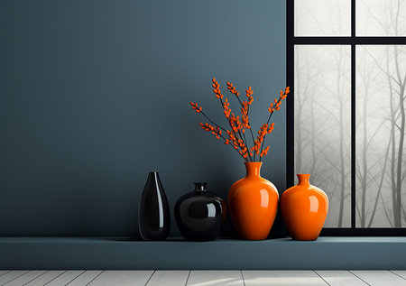 3d render of vase and vase on the wall.の素材