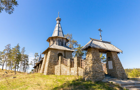 Church . Landscape, cathedral, church, Architectural structure.Park. Valaam. Karelia Russia. Lake Ladogaの写真素材