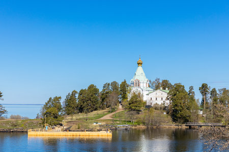 Church. Landscape, cathedral, church, Architectural structure.Park. Valaam. Karelia Russia. Lake Ladogaの写真素材
