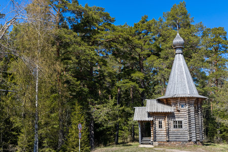 Wooden church in the forest. Russia,の写真素材