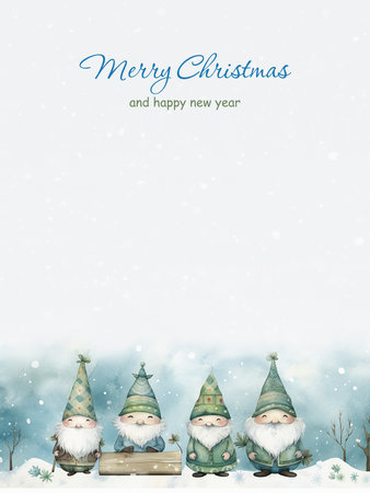 Greeting card with Christmas gnomes. Watercolor illustration.の素材