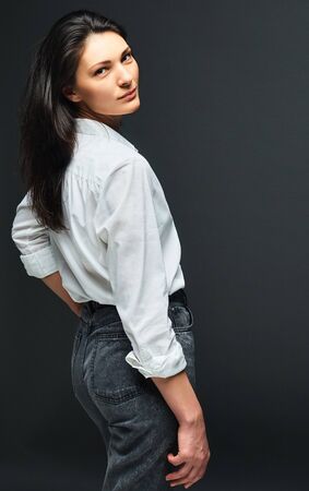 brunette girl turned around