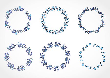 Vector set of floral round frames with place for your text. Blueのイラスト素材