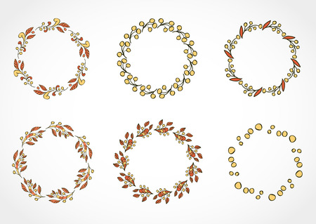 Vector set of floral round frames with place for your text. Orange.のイラスト素材
