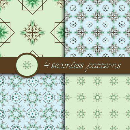 Vector set of decorative ornamental seamless patterns. Collection of patterns  in green, blue and brown colors.のイラスト素材